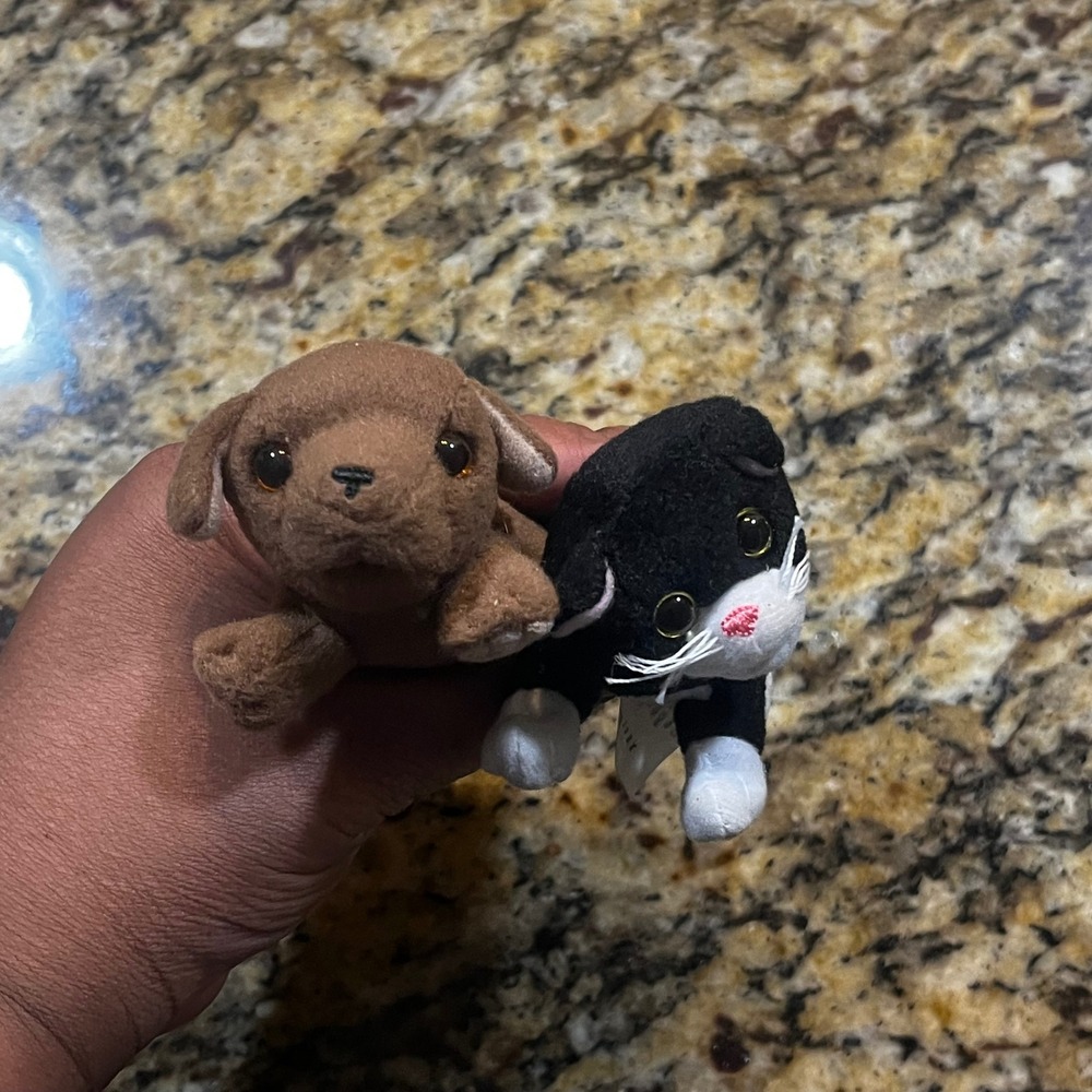 FurReal Friends McDonalds 2008 Mini Plush Lot Brown Dog & Tuxedo Cat Toy Hasbro